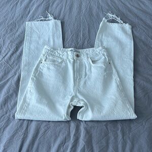 Zara straight leg frayed white jeans